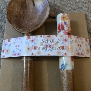 Elegant Floral Wooden Salad Servers